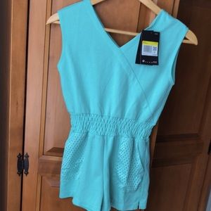 Nike girls romper (size 8/10), available in mint green or gray.